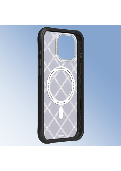 iPhone 16 Pro Max Uyumlu Kılıf M-Safe Şarj Özellikli Youngkit Argyle Serisi Kapak Mavi modelleri