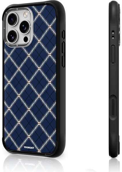 iPhone 16 Pro Max Uyumlu Kılıf M-Safe Şarj Özellikli Youngkit Argyle Serisi Kapak Mavi fırsatları