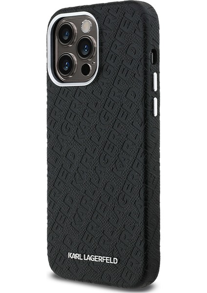 iPhone 14 Pro Max Uyumlu Kılıf Karl Lagerfeld Lisanslı Pu Deri Damgalı Metal Yazı Logolu Kapak Siyah fiyatları