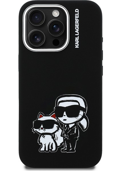 iPhone 16 Pro Max Uyumlu Kılıf Karl Lagerfeld Lisanslı Karl & Choupette Sketch Logo Sililkon Siyah fırsatları