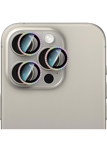 iPhone 15 Pro Uyumlu Alloy Sparkling Diamond Serisi Taşlı Lens Koruyucu Colorful fiyatları