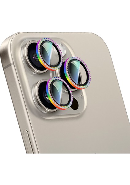 iPhone 15 Pro Uyumlu Alloy Sparkling Diamond Serisi Taşlı Lens Koruyucu Colorful fırsatları