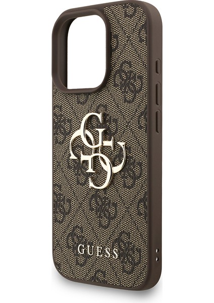 iPhone 16 Pro Max Uyumlu Kılıf Guess Lisanslı Bilek Askı Ipli Metal 4g ve Yazı Logolu Kapak Kahveren
