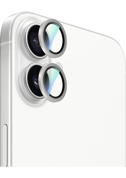 iPhone 16 Plus Uyumlu Alloy Serisi Oleofobik Anti Reflective Kamera Lens Koruyucu Gümüş modelleri