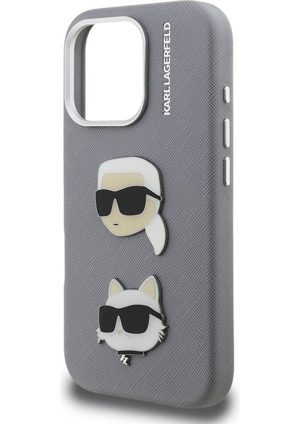 iPhone 16 Pro Uyumlu Kılıf Karl Lagerfeld Lisanslı K&c Heads Pin Kapak Gri