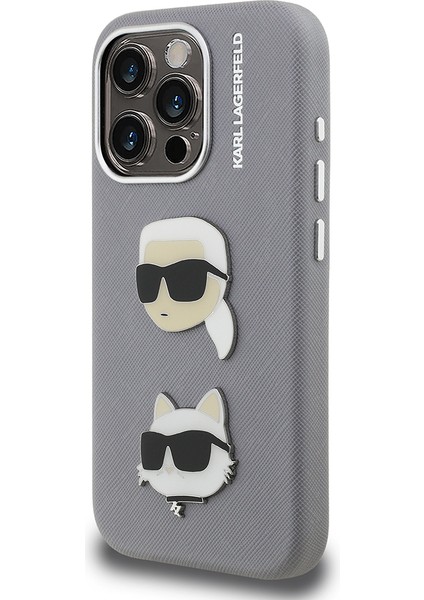 iPhone 15 Pro Max Uyumlu Kılıf Karl Lagerfeld Lisanslı K&c Heads Pin Kapak Gri fiyatları