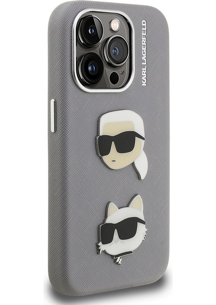 iPhone 15 Pro Max Uyumlu Kılıf Karl Lagerfeld Lisanslı K&c Heads Pin Kapak Gri fırsatları