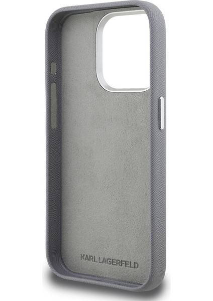 iPhone 15 Pro Max Uyumlu Kılıf Karl Lagerfeld Lisanslı K&c Heads Pin Kapak Gri