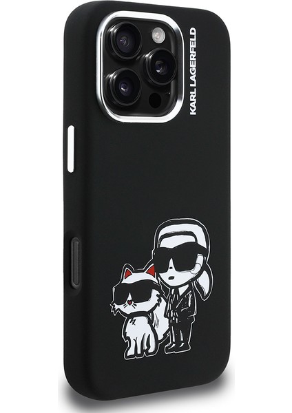 iPhone 16 Pro Uyumlu Kılıf Karl Lagerfeld Lisanslı Karl & Choupette Sketch Logo Sililkon Kapak Siyah fırsatları