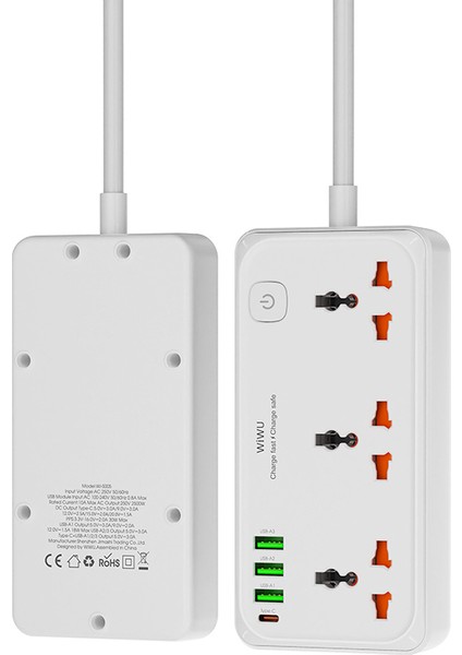 WI-S005 Gan Tech Teknolojili Çoklu Priz Power Strip 30W Beyaz fırsatları