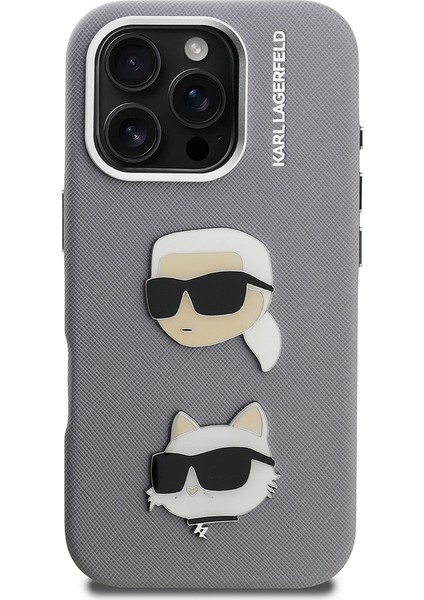 iPhone 16 Pro Max Uyumlu Kılıf Karl Lagerfeld Lisanslı K&c Heads Pin Kapak Gri fırsatları