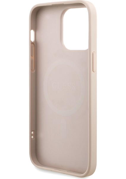 iPhone 13 Pro Max Uyumlu Kılıf Guess Lisanslı M-Safe Uyumlu Bilek Askı Ipli Yazı Logolu Kapak Pembe