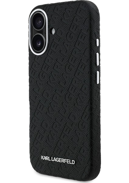 iPhone 16 Uyumlu Kılıf Karl Lagerfeld Lisanslı Pu Deri Damgalı Metal Yazı Logolu Kapak Siyah fiyatları