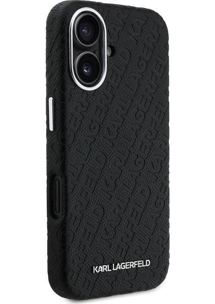 iPhone 16 Uyumlu Kılıf Karl Lagerfeld Lisanslı Pu Deri Damgalı Metal Yazı Logolu Kapak Siyah fırsatları