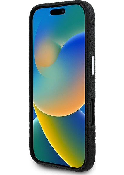 iPhone 16 Uyumlu Kılıf Karl Lagerfeld Lisanslı Pu Deri Damgalı Metal Yazı Logolu Kapak Siyah indirimleri