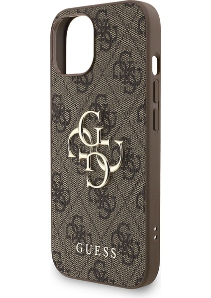 iPhone 14 Uyumlu Kılıf Guess Lisanslı Bilek Askı Ipli Metal 4g ve Yazı Logolu Kapak Kahverengi