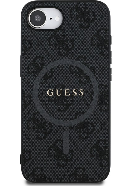 iPhone 16E Uyumlu Kılıf Guess Lisanslı M-Safe Uyumlu Pu Halkalı 4g Desenli Yazı Logolu Kapak Siyah modelleri