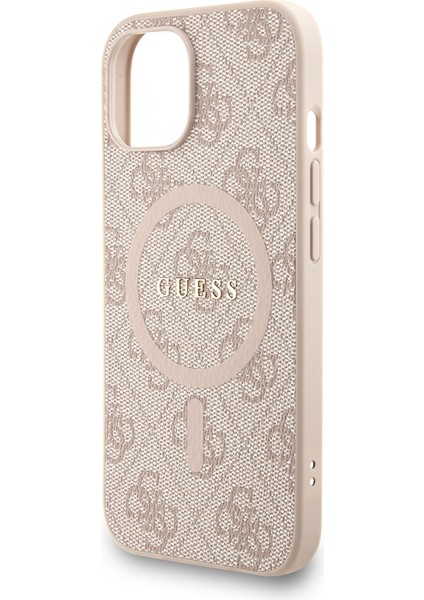 iPhone 14 Uyumlu Kılıf Guess Lisanslı M-Safe Uyumlu Bilek Askı Ipli Yazı Logolu Kapak Pembe