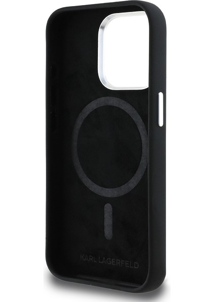 iPhone 15 Pro Max Uyumlu Kılıf Karl Lagerfeld Lisanslı Karl & Choupette Sketch Logo Sililkon Siyah