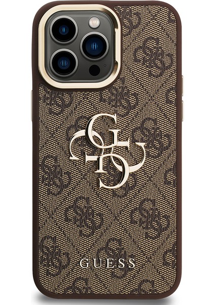iPhone 13 Pro Max Uyumlu Kılıf Guess Lisanslı Metal 4g ve Yazı Logolu Kamera Standlı Kapak Kahve modelleri