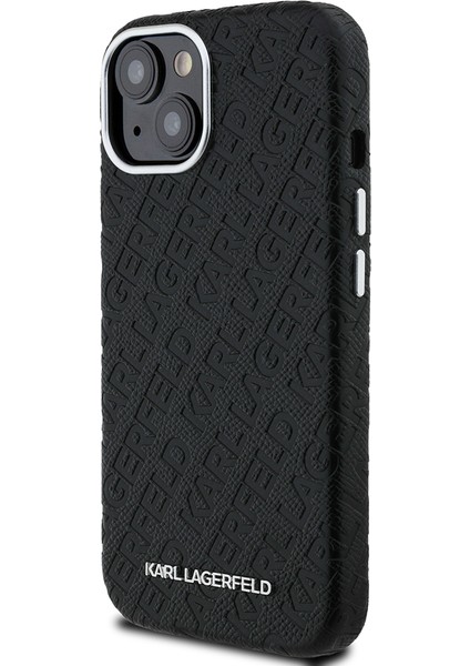 iPhone 15 Uyumlu Kılıf Karl Lagerfeld Lisanslı Pu Deri Damgalı Metal Yazı Logolu Kapak Siyah fiyatları