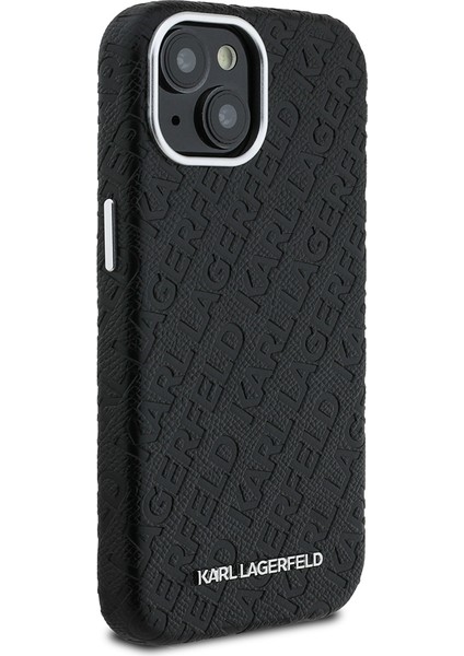 iPhone 15 Uyumlu Kılıf Karl Lagerfeld Lisanslı Pu Deri Damgalı Metal Yazı Logolu Kapak Siyah fırsatları