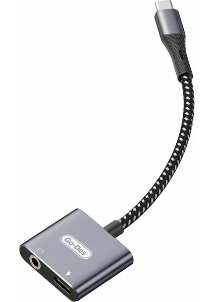 Go Des GD-UC160 2in1 Type-C To 3.5mm Aux Çevirici Ses Adaptörü Gri