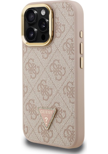 iPhone 16 Pro Uyumlu Kılıf Guess Lisanslı Üçgen Logo 4g Desenli Kamera Standlı Kapak Pembe fiyatları