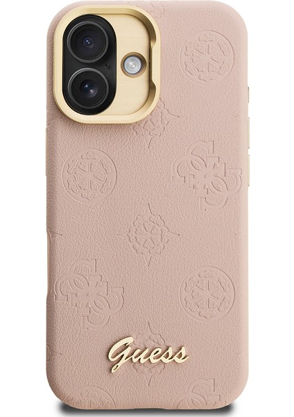 iPhone 16 Uyumlu Kılıf Guess Lisanslı M-Safe Şarj Özellikli Kamera Standlı Pu Deri Peony Kapak Pembe modelleri