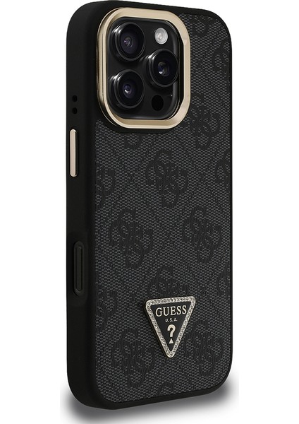 iPhone 16 Pro Uyumlu Kılıf Guess Lisanslı Üçgen Logo 4g Desenli Kamera Standlı Kapak Siyah fırsatları