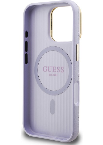 iPhone 16 Pro Max Uyumlu Kılıf Guess Lisanslı M-Safe Şarj Özellikli Kamera Standlı Peony Kapak Mor