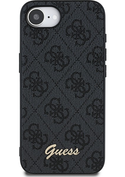 iPhone 16E Uyumlu Kılıf Guess Orjinal Lisanslı 4g Desenli Script Metal Logolu Kapak Siyah modelleri