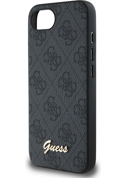 iPhone 16E Uyumlu Kılıf Guess Orjinal Lisanslı 4g Desenli Script Metal Logolu Kapak Siyah