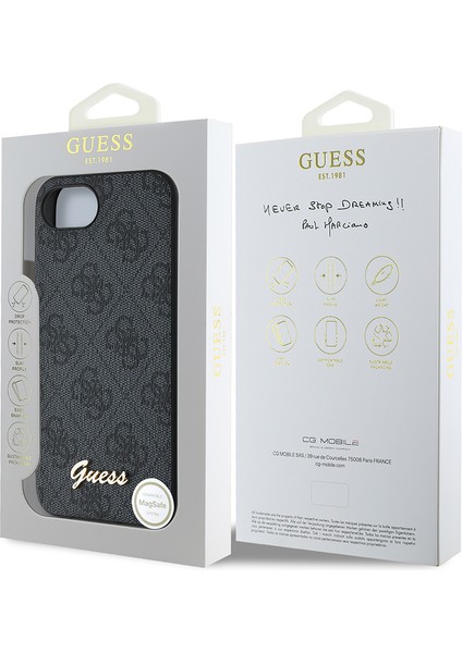 iPhone 16E Uyumlu Kılıf Guess Orjinal Lisanslı 4g Desenli Script Metal Logolu Kapak Siyah