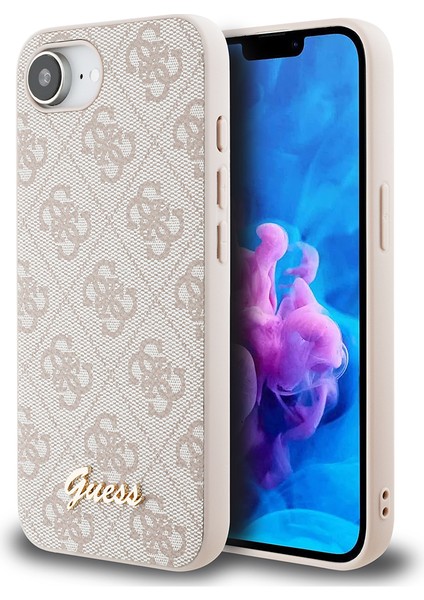iPhone 16E Uyumlu Kılıf Guess Orjinal Lisanslı 4g Desenli Script Metal Logolu Kapak Pembe