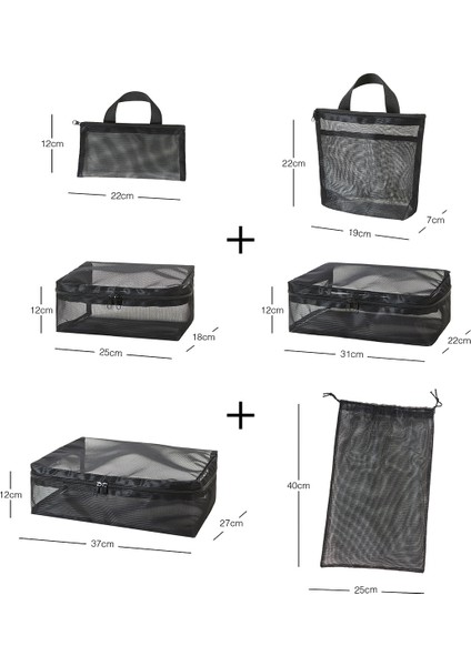 6'lı Siyah File Valiz Düzenleyici Bavul İçi Organizer Set, Seyahat Hurcu