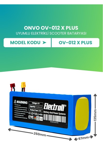 Onvo Ov-012 X Plus (ORJİNAL KAPASİTE) Batarya 48v 19.5ah Pil Elektrikli Scooter Bataryası fiyatları