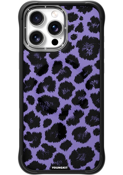 iPhone 16 Pro Max Uyumlu Kılıf M-Safe Şarj Özellikli Youngkit Leopard Serisi Kapak Mor