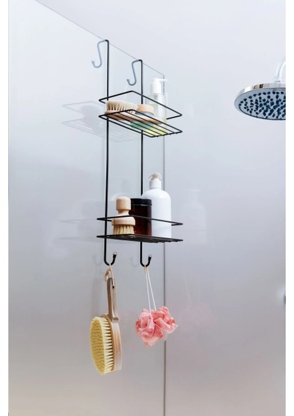 2 Katlı Duşakabin Askısı, Siyah Banyo Düzenleyici Duş Rafı Banyo Organizer fiyatları