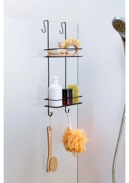 2 Katlı Duşakabin Askısı, Siyah Banyo Düzenleyici Duş Rafı Banyo Organizer modelleri
