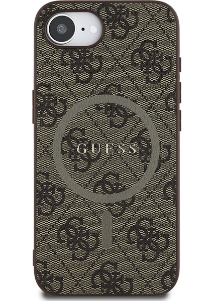 iPhone 16E Uyumlu Kılıf Guess Lisanslı M-Safe Uyumlu Pu Halkalı 4g Desenli Yazı Logolu Kapak Kahve modelleri