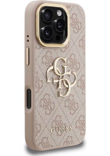 iPhone 16 Pro Uyumlu Kılıf Guess Lisanslı Metal 4g ve Yazı Logolu Kamera Standlı Kapak Pembe fırsatları