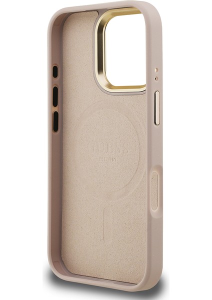 iPhone 16 Pro Max Uyumlu Kılıf Guess Lisanslı Üçgen Logo 4g Desenli Kamera Standlı Kapak Pembe