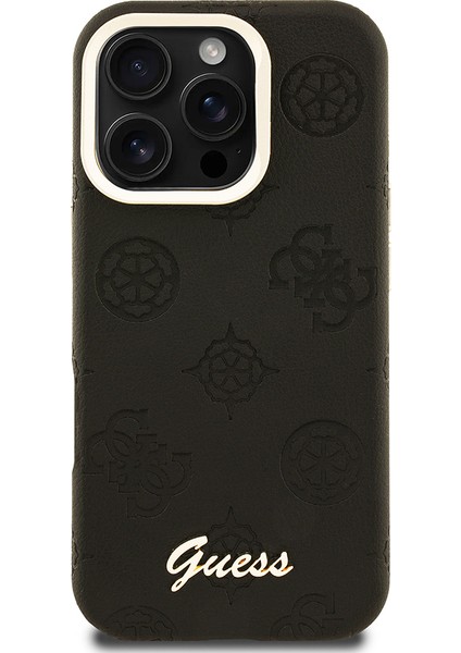 iPhone 16 Pro Max Uyumlu Kılıf Guess Lisanslı M-Safe Şarj Özellikli Kamera Standlı Peony Kapak Siyah modelleri