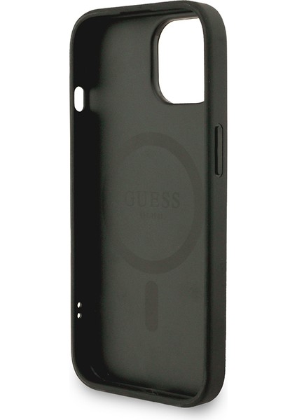 iPhone 14 Uyumlu Kılıf Guess Lisanslı M-Safe Uyumlu Bilek Askı Ipli Yazı Logolu Kapak Siyah