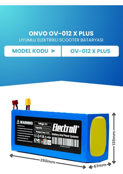 Onvo OV-012 x Plus ( Kapasite) Batarya 48V 15AH Pil Elektrikli Scooter Bataryası fiyatları