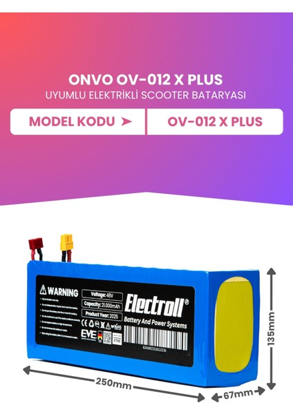Onvo Ov-012 X Plus (MAKSİMUM KAPASİTE) Batarya 48v 21ah Pil Elektrikli Scooter Bataryası fiyatları