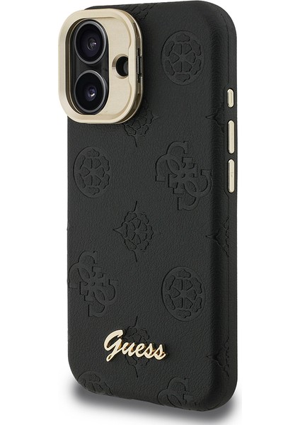 iPhone 16 Uyumlu Kılıf Guess Lisanslı M-Safe Şarj Özellikli Kamera Standlı Pu Deri Peony Kapak Siyah fiyatları