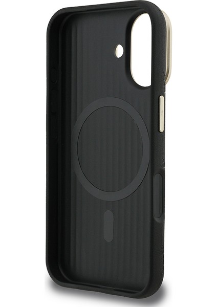 iPhone 16 Uyumlu Kılıf Guess Lisanslı M-Safe Şarj Özellikli Kamera Standlı Pu Deri Peony Kapak Siyah