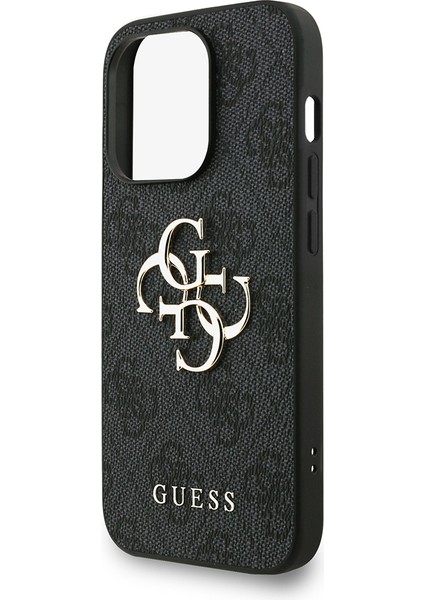 iPhone 14 Pro Max Uyumlu Kılıf Guess Lisanslı Bilek Askı Ipli Metal 4g ve Yazı Logolu Kapak Siyah